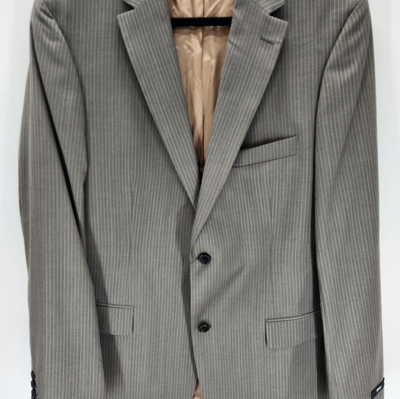 Hugo Boss Virgin Wool Blazer Mens 44L Light Brown Pinstripe Formal Workwear - Picture 8 of 13